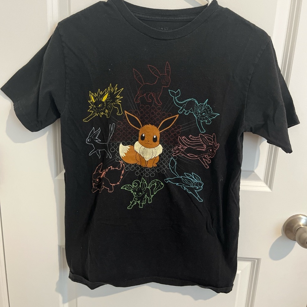 Pokemon Black T-Shirt with Colorful Eevee Evolution Designs